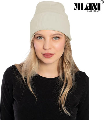 Beige Plain Beanie Slouchy Winter Knit hats