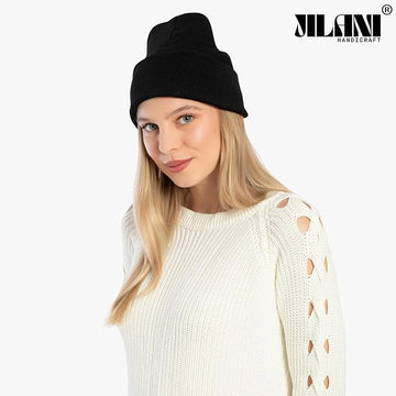 Black Plain Beanie Slouchy Winter Knit hats