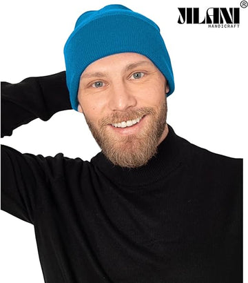 Men Knit Cuffed Deep Blue Beanie