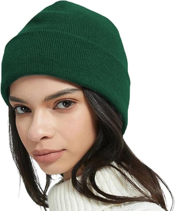 Dark Green Knitted Beanie for Women