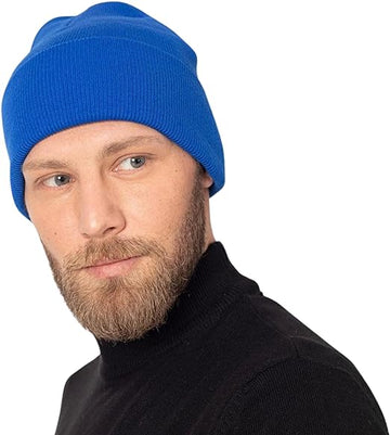 Men Knit Cuffed Plain Dark Blue Beanie