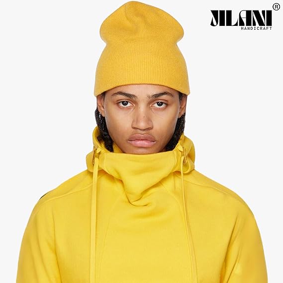 Yellow Mens Beanie Hat Winter Cap