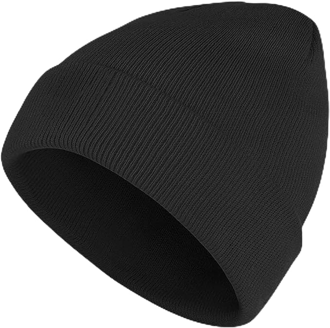 Schwarze, schlichte Beanie-Mütze für den Winter, lässige Strickmütze 