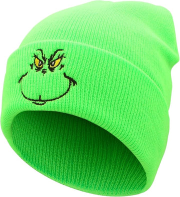 Christmas Beanie Xmas Green Hat Slouchy Warm Cap, Winter Soft Headwear Funny Christmas Hat for Men Women