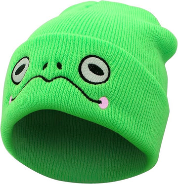 Cute Beanie Frog Beanie Animal Knit Hats, Funny Beanie Hat Winter Skiing Slouchy Warm Cap, Soft Headwear for Women Man