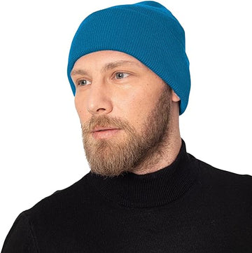 Men Knit Cuffed Deep Blue Beanie