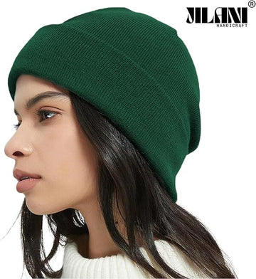 Dark Green Knitted Beanie for Women