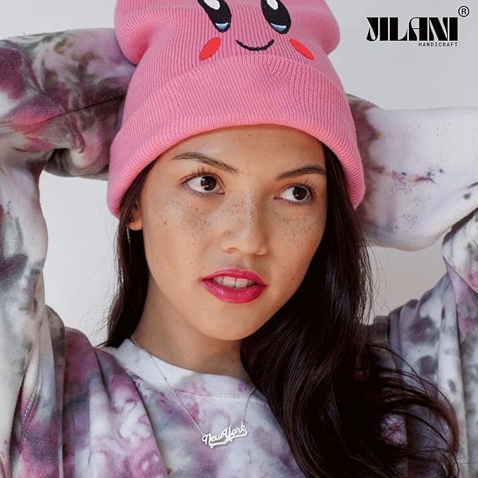 Jilani Handicraft kirby beanie for adult winter hats kids beanie kirby hat anime beanie kawaii hats cartoon benaie kirby costume hat black friday beanie pink hats women beanies for winter cap pink beanie smiley beanie christmas hats girls