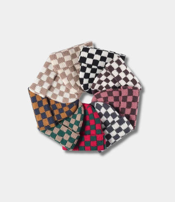 Checkered Beanie Rib Knit Hat