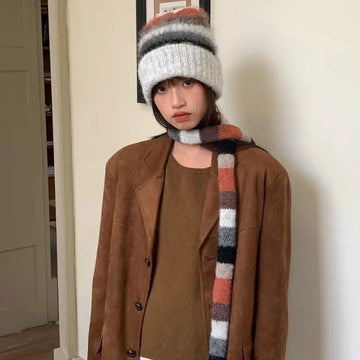 Striped Rainbow Beanies Hat & Scarf
